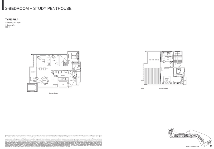 2-Bedroom + Study Penthouse · Type PH A1 · 2,217 sqft